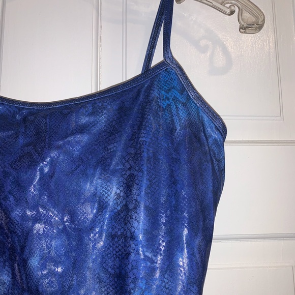 Vintage Shiny Blue Snakeskin Bathing Suit - Picture 2 of 11